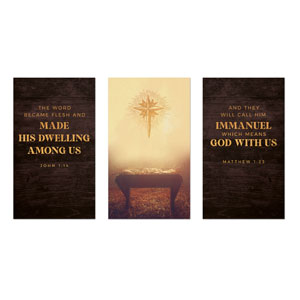 Christmas Gold Manger Triptych 3 x 5 Vinyl Banner