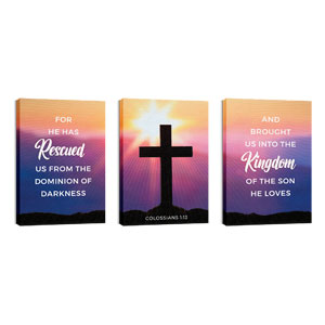 Hope Is Alive Sunrise Cross Triptych 24in x 36in Canvas Prints