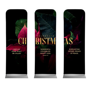 Christmas Poinsettia Triptych 2' x 6' Sleeve Banner