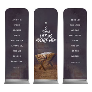 O Come Adore Manger Triptych 2' x 6' Sleeve Banner