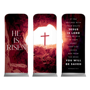 He Is Risen Tomb Cross Triptych 2'7" x 6'7" Sleeve Banners