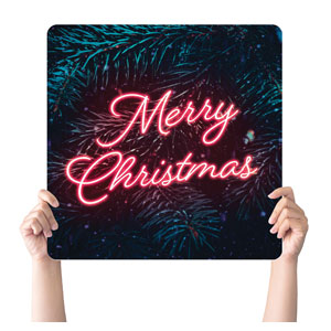 CMU Neon Merry Christmas Square Handheld Signs