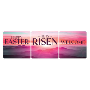 Risen Pink Sunrise Set Square Handheld Signs