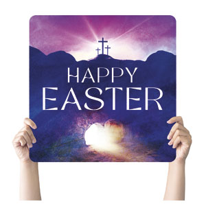 Easter Cross Tomb Happy Easter Square Handheld Signs