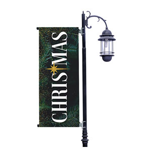 Green Pine Christmas Light Pole Banners