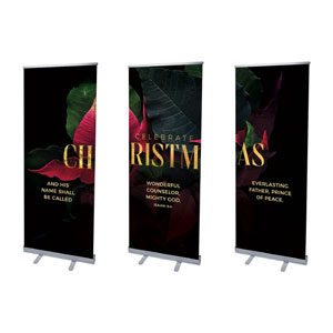 Christmas Poinsettia Triptych 2'7" x 6'7"  Vinyl Banner