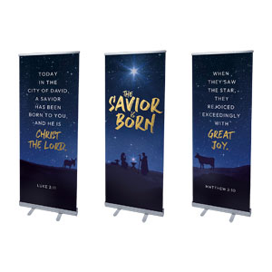 Savior is Born Star Triptych 2'7" x 6'7"  Vinyl Banner