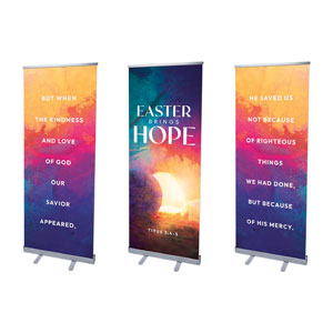 Colorful Open Tomb Triptych 2'7" x 6'7"  Vinyl Banner