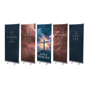 Love Reigns Cross Set 2'7" x 6'7"  Vinyl Banner