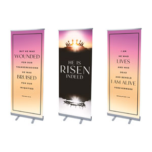 Risen Indeed Crowns Triptych 2'7" x 6'7"  Vinyl Banner