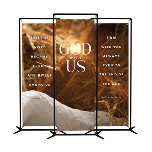 God With Us Manger Gold Triptych 2' x 6' Banner