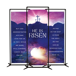 Easter Cross Tomb Triptych 2' x 6' Banner