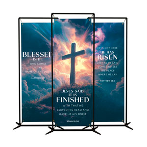 Easter He Is Risen Triptych 2' x 6' Banner