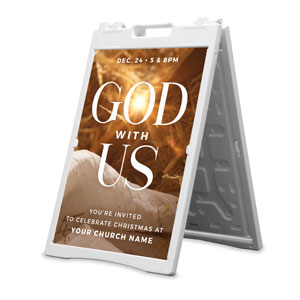 God With Us Manger Gold 2' x 3' Street Sign Banners