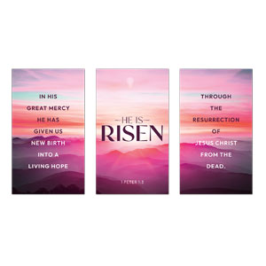 Risen Pink Sunrise Triptych 3 x 5 Vinyl Banner