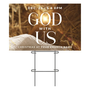 God With Us Manger Gold 36"x23.5" Large YardSigns